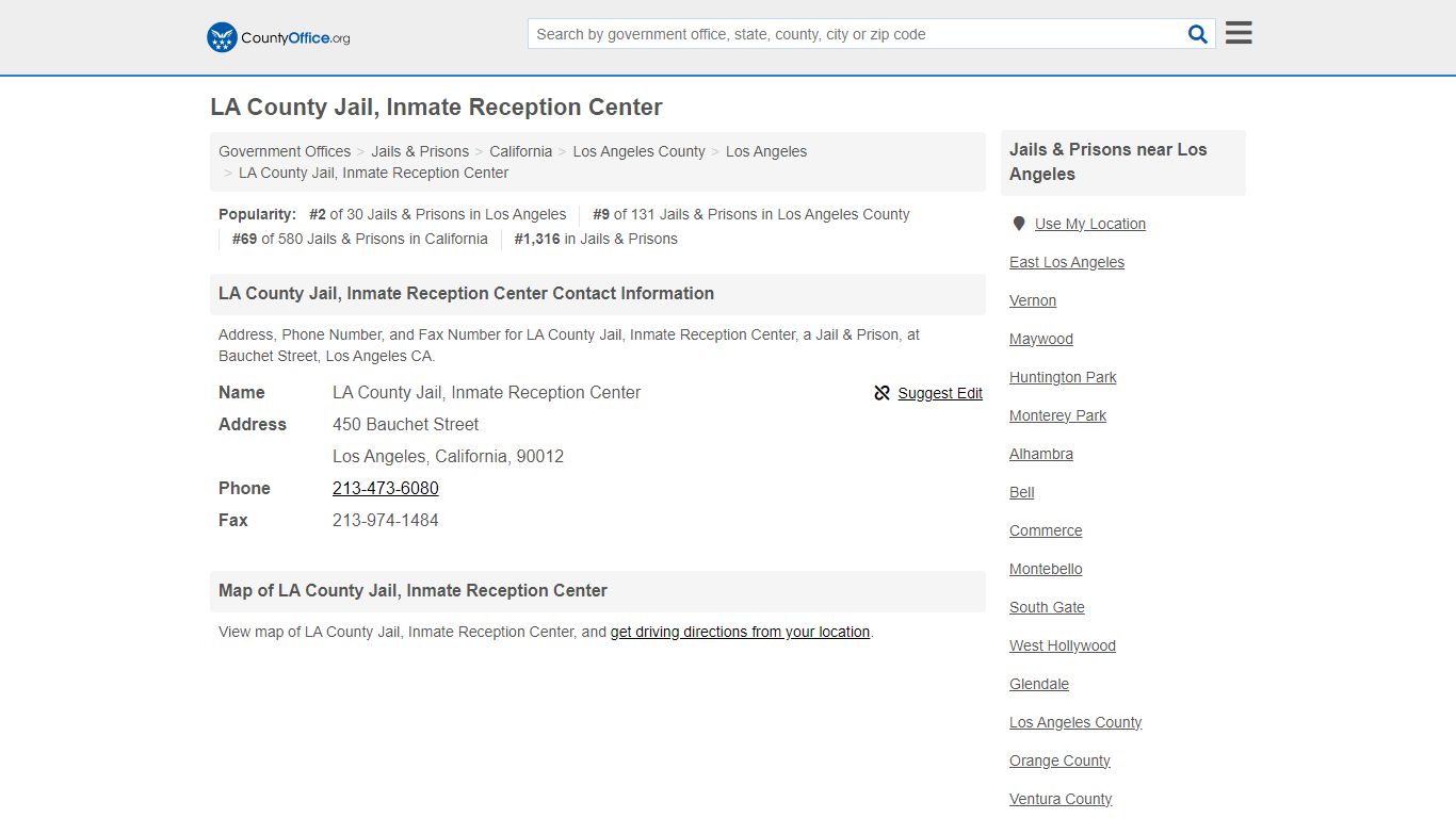 LA County Jail, Inmate Reception Center - Los Angeles, CA (Address ...